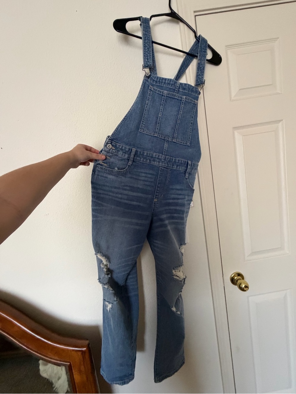 Lucky Brand Blue Washed Distressed Women's Denim Overalls